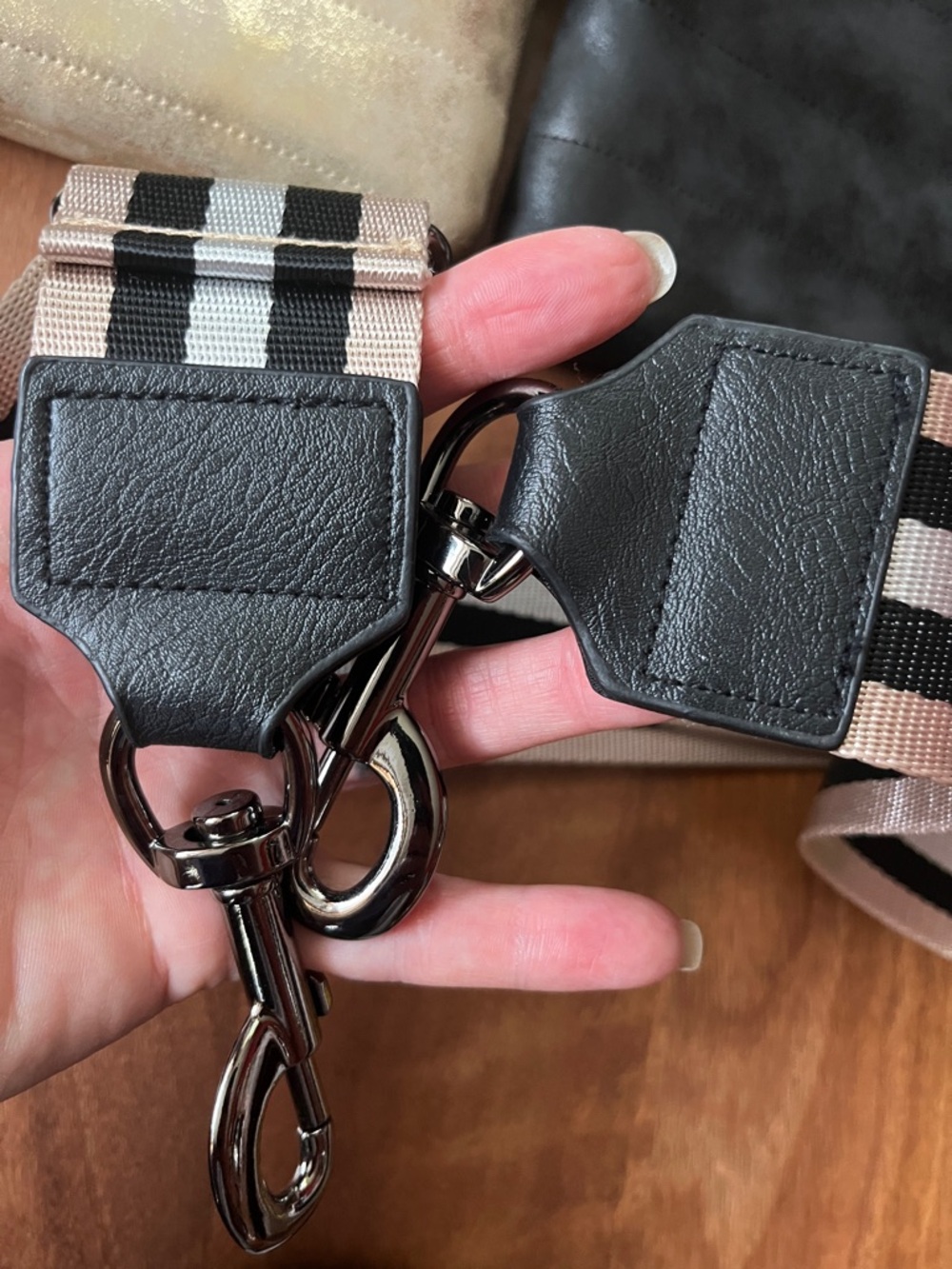New Think Royln Gold and Black Crossbody Bag with Striped Guitar Strap - Picture 15 of 16